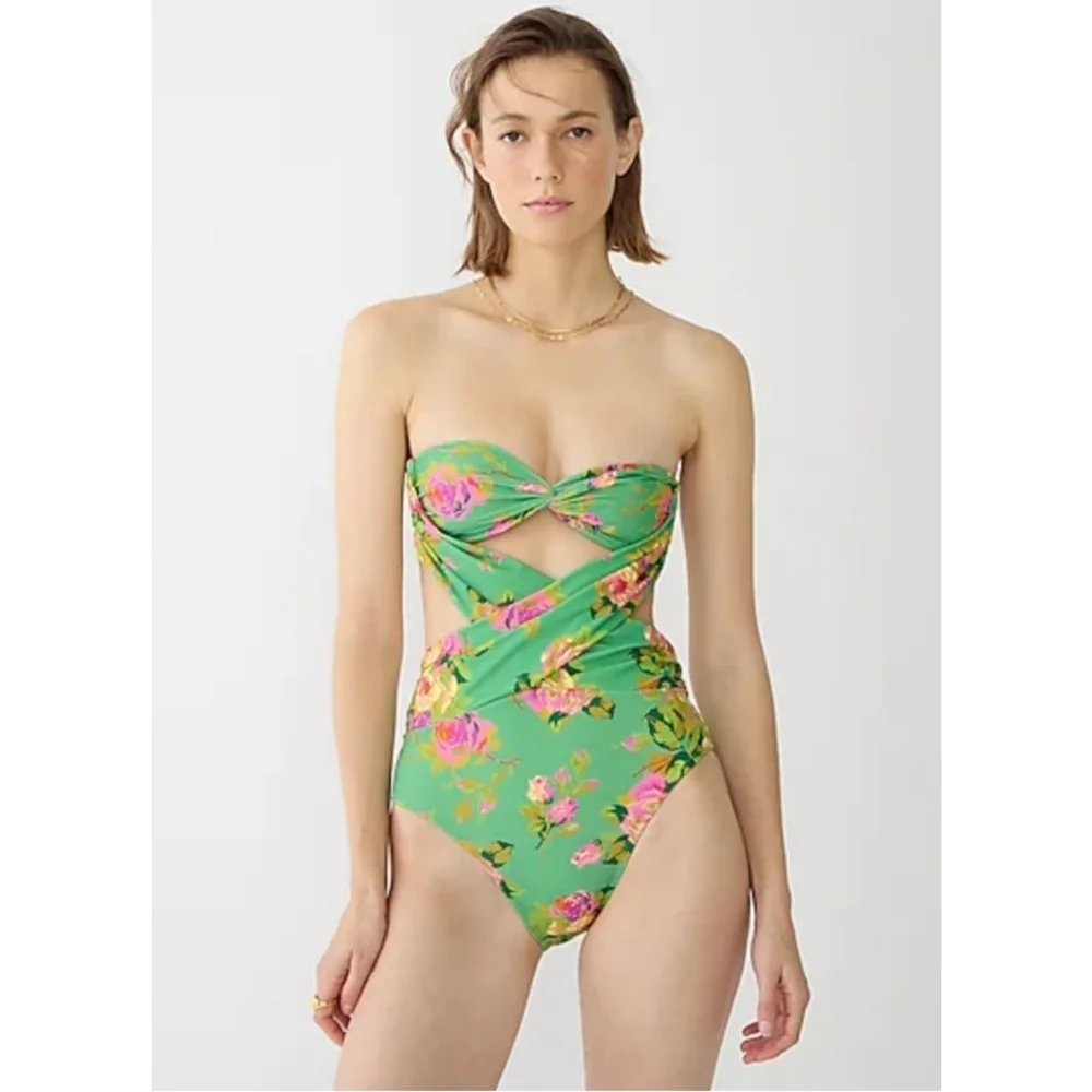 10. J.Crew Crisscross cutout bandeau one-piece in rose garden